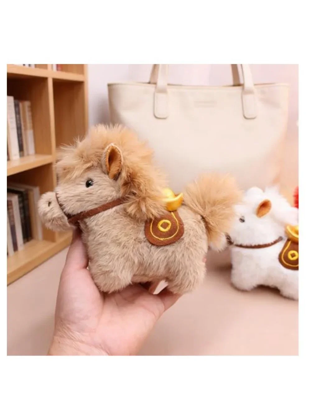 Handcrafted Plush Horse Bag Charm & Keychain 2-in-1 Faux Fur, 6.3 in, Horse